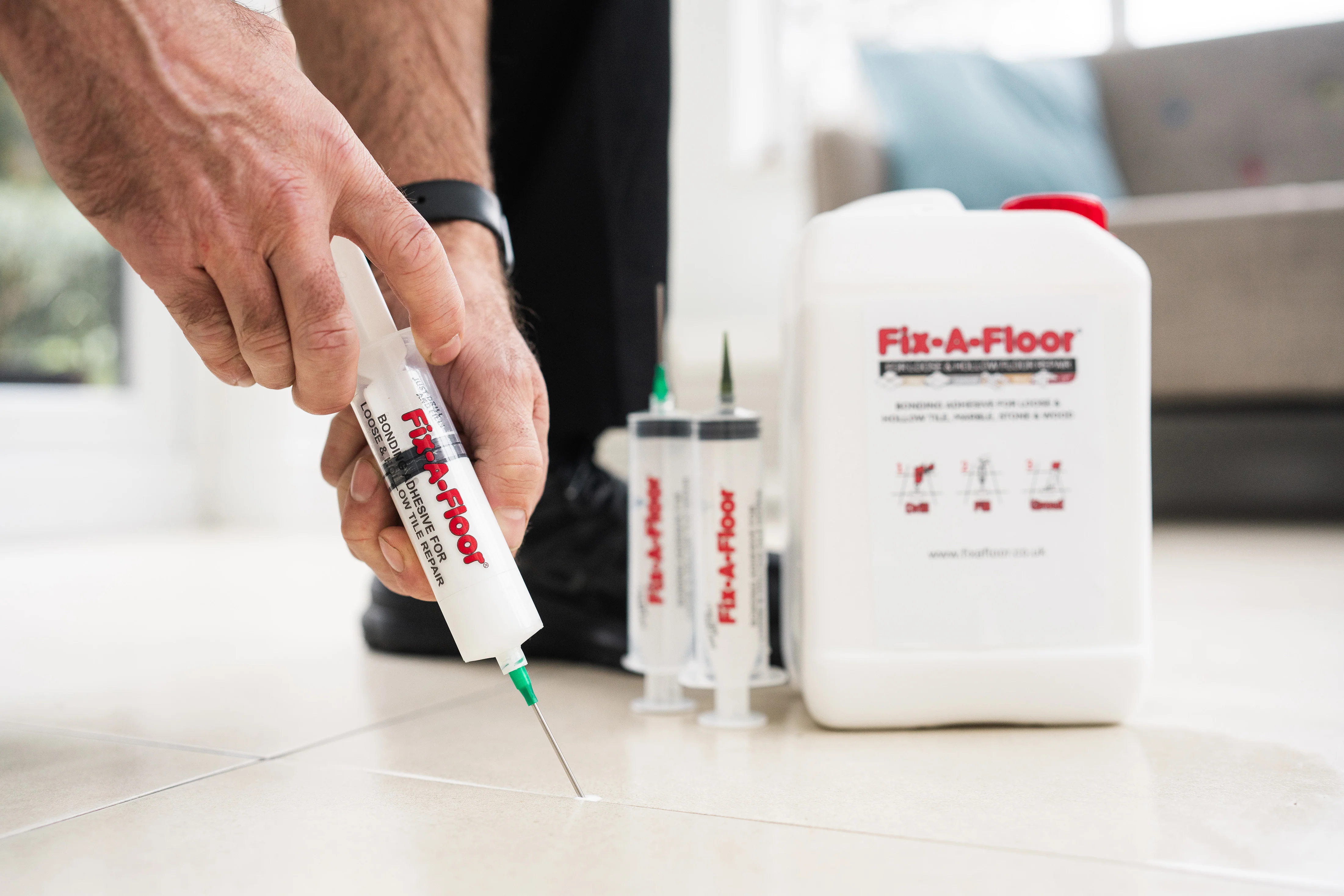 Fix-A-Floor 3.8 Litre Gallon Tub With 3 x 60ml Syringe applicator Kits - Extra Strength Bonding Adhesive for Loose and Hollow Tiles - Image 3