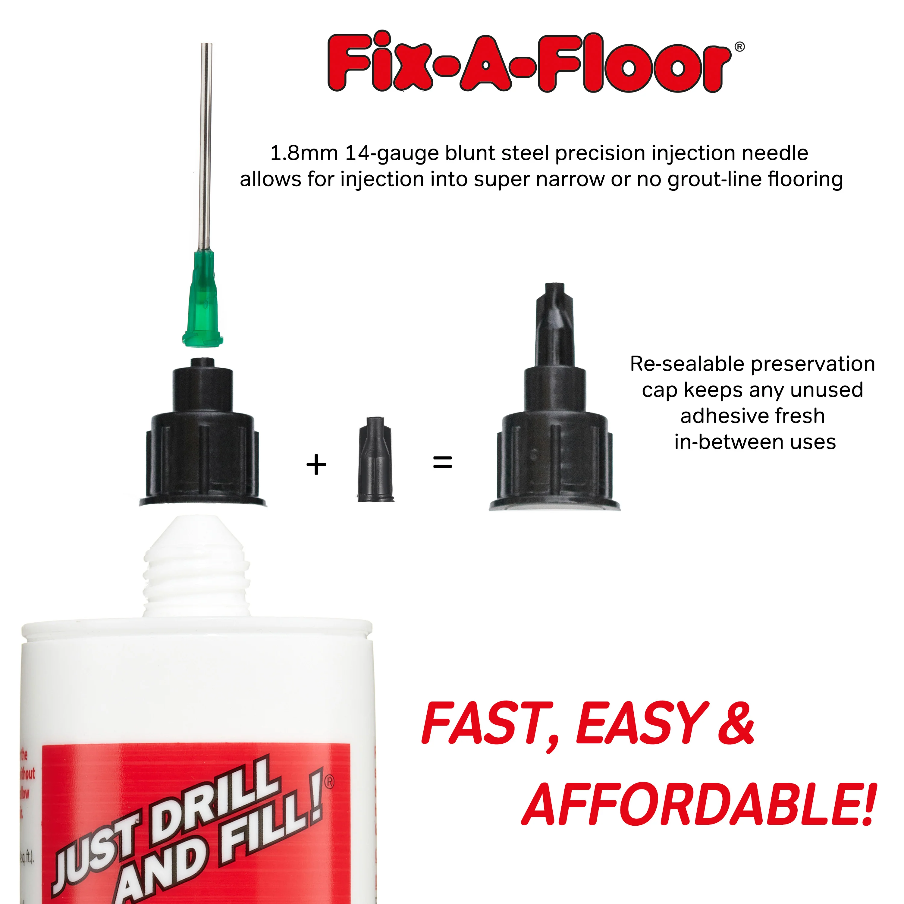 Fix-A-Floor Reusable Micro Precision Injection Kit. Use with Fix-A-Floor (Sold Separately) Creaky, Loose &/or Hollow Floor Repair for Tile, Wood, Laminate, Vinyl Plank & LVT – Precision Made Ea - Image 7